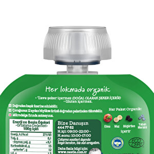 Organik Elmalı Muzlu Yabanmersinli Böğürtlenli Meyve Püresi 90 gr Organik Elmalı Muzlu Yabanmersinli Böğürtlenli Meyve Püresi 90 gr