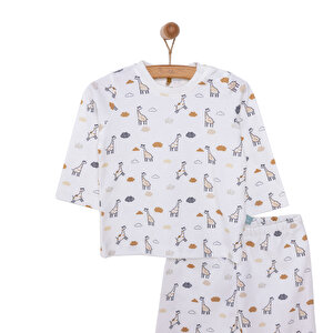 Unisex Bebek Organik Pijama Takım İnterlok Çıtçıtlı Pambuliq  Bisiklet Yaka Uzun Kol