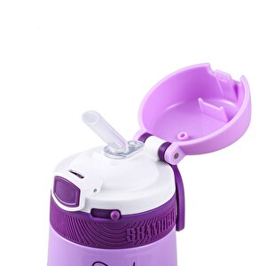 Shamobo Paslanmaz Çelik, Pipetli,Kilitlenebilir Çocuk Matarası 350 ml Mor