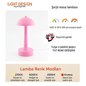 Şarjlı ve 3 Kademe Işık Ayarlı Masa Lambası Pembe