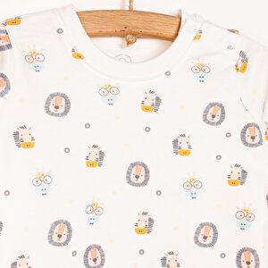 Erkek Bebek Pijama Takımı İnterlok Çıtçıtlı Pambuliq Pijama Takımı Bisiklet Yaka Uzun Kol Koyu Sarı