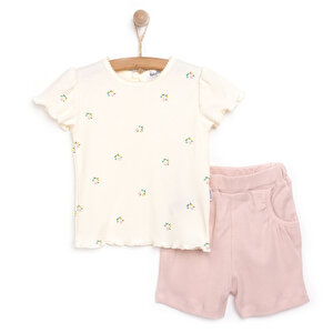 Bebetto Pink Pear Kız Tshirt, Ekru, 9 Ay