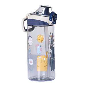 Pipetli Tritan Çocuk Su Matarası 500 ml Mavi-Beyaz