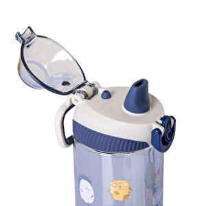 Pipetli Tritan Çocuk Su Matarası 500 ml Mavi-Beyaz