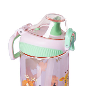 Pipetli Tritan Çocuk Su Matarası 500 ml Pembe-Yeşil