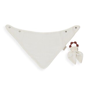 Silikon Diş Kaşıyıcılı Bürümcük Müslin Önlük Ekru