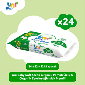 Soft Clean Organik Pamuk Özlü & Organik Zeytinyağlı Islak Mendil 24x52 Adet