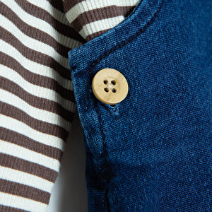 Kız Bebek Teddy Bear Elbise Tshirt Denim Bisiklet Yaka Uzun Kol Kız Bebek Teddy Bear Elbise Tshirt Denim Bisiklet Yaka Uzun Kol