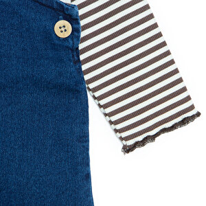 Kız Bebek Teddy Bear Elbise Tshirt Denim Bisiklet Yaka Uzun Kol Kız Bebek Teddy Bear Elbise Tshirt Denim Bisiklet Yaka Uzun Kol