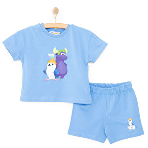 Kaptan Pengu Tshirt-Şort, Mavi, 1 Yaş