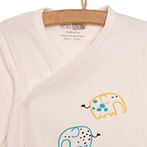 Unisex Yenidoğan Zıbın Şapka Patikli Alt %100 Pamuk Çıtçıtlı  Zarf Yaka Uzun Kol Ekru