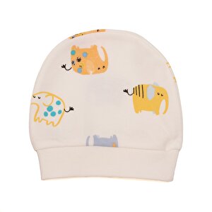 Unisex Yenidoğan Zıbın Şapka Patikli Alt %100 Pamuk Çıtçıtlı  Zarf Yaka Uzun Kol Ekru