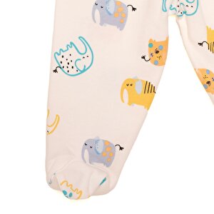 Unisex Yenidoğan Zıbın Şapka Patikli Alt %100 Pamuk Çıtçıtlı  Zarf Yaka Uzun Kol Ekru