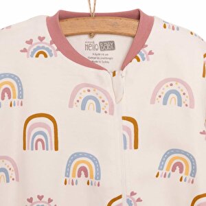 Kız Bebek Uyku Tulum İnterlok Fermuarlı 1  Tog Bisiklet Yaka Uzun Kol Ekru