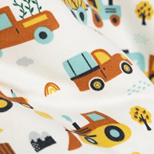 Erkek Bebek Uyku Tulum Araba Desenli İnterlok Fermuarlı 2 Tog Bisiklet Yaka Uzun Kol Bej