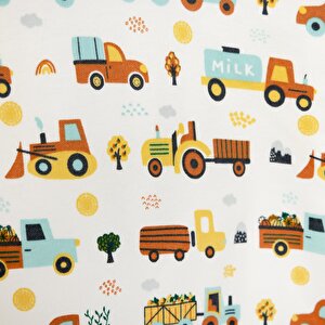 Erkek Bebek Uyku Tulum Araba Desenli İnterlok Fermuarlı 2 Tog Bisiklet Yaka Uzun Kol Bej