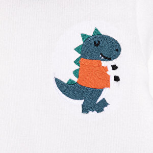 Erkek Bebek Pijama Takım Fırçalı Süprem Çıtçıtlı Bisiklet Yaka Uzun Kol Ekru