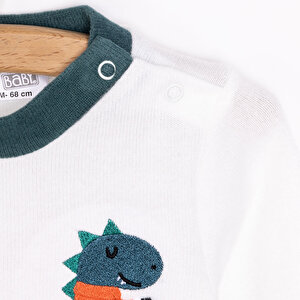 Erkek Bebek Pijama Takım Fırçalı Süprem Çıtçıtlı Bisiklet Yaka Uzun Kol Ekru