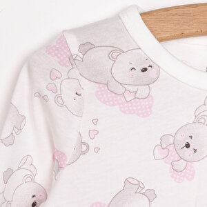 Kız Sevimli Ayı Desenli Uzun Kol Pijama Takımı