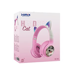 &nbsp;Wireless 5.3 Stereo Peluş Kedili Kulak Üstü Bluetooth Kulaklık Pembe BTL-45