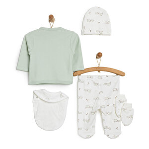 Erkek Bebek Yenidoğan 5'li Askı Hastane Çıkışı %100 Pamuk Çıtçıtlı Bisiklet Yaka Uzun Kol Mint