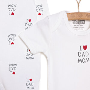 Unisex Yenidoğan Tulum Body Şapka 3'lü Set %100 Pamuk Çıtçıtlı Yaka Uzun Kol Ekru