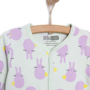 Yenidoğan Bebek Mor TavşanTulum-Body-Şapka 3lü Set Unisex Yenidoğan Bebek Mor TavşanTulum-Body-Şapka 3lü Set Unisex