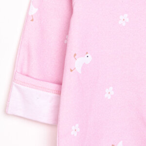 Kız Bebek Yenidoğan Tulum Şapka %100 Pamuk Çiçek Baskılı Çıtçıtlı Uzun Kol Patikli Pembe