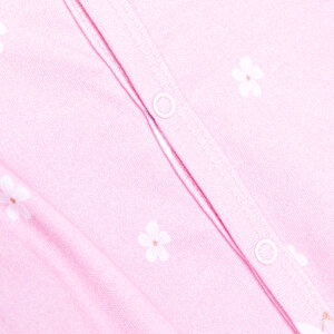 Kız Bebek Yenidoğan Tulum Şapka %100 Pamuk Çiçek Baskılı Çıtçıtlı Uzun Kol Patikli Pembe