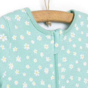 Yenidoğan Çiçekli Uzun Kollu Fermuarlı Patikli Tulum Kız Bebek