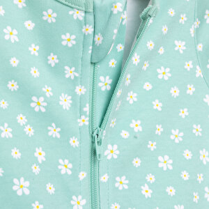 Yenidoğan Çiçekli Uzun Kollu Fermuarlı Patikli Tulum Kız Bebek