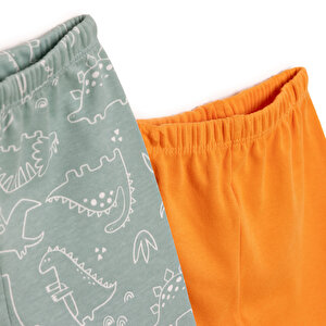 Erkek Bebek 2'li  Nakışlı Patikli Alt İnterlok Hayvan Figürlü Turuncu