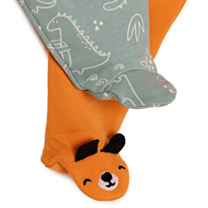 Erkek Bebek 2'li  Nakışlı Patikli Alt İnterlok Hayvan Figürlü Turuncu