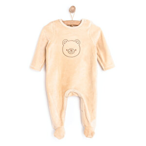 Yenidoğan Erkek Nakışlı Kadife Patikli Tulum Erkek Bebek