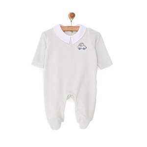 Yenidoğan Erkek Nakışlı Kadife Patikli Tulum Erkek Bebek