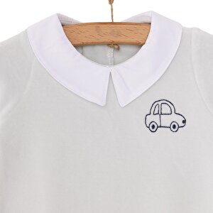 Yenidoğan Erkek Nakışlı Kadife Patikli Tulum Erkek Bebek