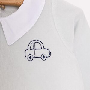 Yenidoğan Erkek Nakışlı Kadife Patikli Tulum Erkek Bebek