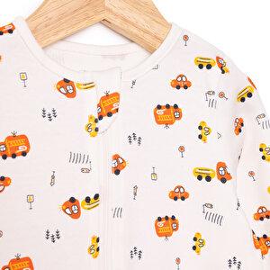 Erkek Bebek Yenidoğan Patikli Tulum %100 Pamuk Fermuarlı Bisiklet Yaka Uzun Kol Ekru