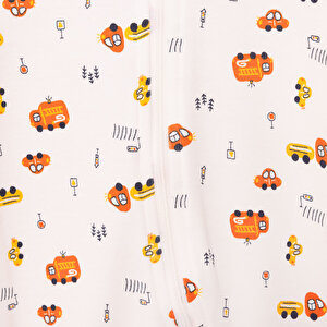 Erkek Bebek Yenidoğan Patikli Tulum %100 Pamuk Fermuarlı Bisiklet Yaka Uzun Kol Ekru