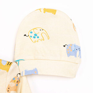 Yenidoğan Fil Baskılı Erkek Tulum-Şapka Erkek Bebek Yenidoğan Fil Baskılı Erkek Tulum-Şapka Erkek Bebek