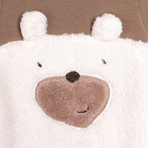 Unisex Yenidoğan Patikli Tulum İki İplik Ayı Fügürlü Peluş Çıtçıtlı Bisiklet Yaka Uzun Kol