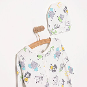 Yenidoğan Hayvanlar Baskılı Erkek Tulum-Şapka Erkek Bebek