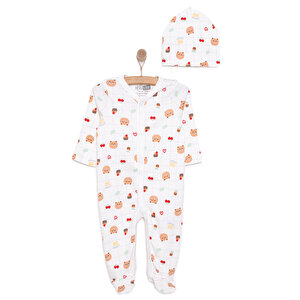 Yenidoğan Hayvanlar Baskılı Kız Tulum-Şapka Kız Bebek