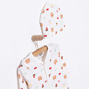 Yenidoğan Hayvanlar Baskılı Kız Tulum-Şapka Kız Bebek