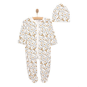 Yenidoğan Hayvanlar Baskılı Kız Tulum-Şapka Kız Bebek Yenidoğan Hayvanlar Baskılı Kız Tulum-Şapka Kız Bebek