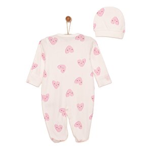 Yenidoğan Kalp Baskılı Kız Tulum-Şapka Kız Bebek Yenidoğan Kalp Baskılı Kız Tulum-Şapka Kız Bebek