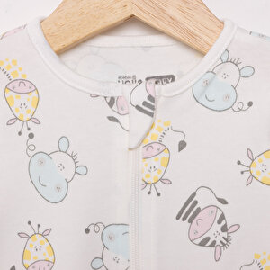 Kız Bebek Yenidoğan 2'li Patikli Tulum %100 Pamuk Fermuarlı Bisiklet Yaka Uzun Kol Ekru