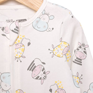 Kız Bebek Yenidoğan 2'li Patikli Tulum %100 Pamuk Fermuarlı Bisiklet Yaka Uzun Kol Ekru