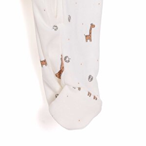 Kız Bebek Yenidoğan Patikli Tulum %100 Pamuk Fermuarlı Bisiklet Yaka Uzun Kol Ekru Kız Bebek Yenidoğan Patikli Tulum %100 Pamuk Fermuarlı Bisiklet Yaka Uzun Kol Ekru