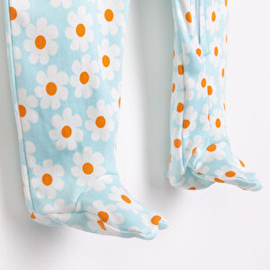 Kız Bebek Yenidoğan Patikli Tulum %100 Pamuk Fermuarlı Bisiklet Yaka Uzun Kol Açık Mavi Kız Bebek Yenidoğan Patikli Tulum %100 Pamuk Fermuarlı Bisiklet Yaka Uzun Kol Açık Mavi